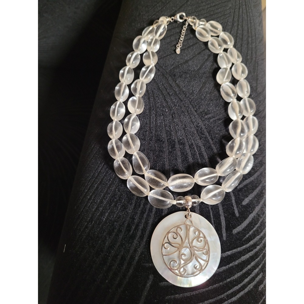 LUCAS LAMETH 925 Sterling Mother of Pearl‎ Filigree Beaded 2 Strand Necklace